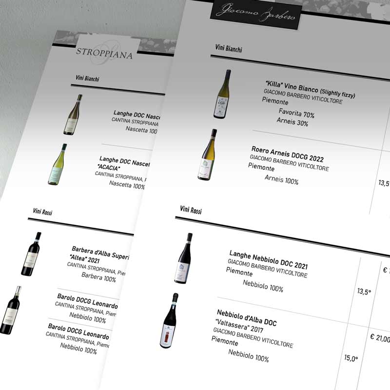 Close up view of a wine list