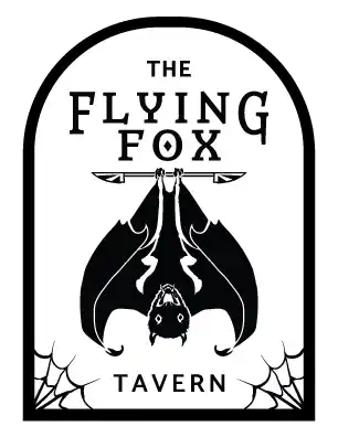 Black and white logo of Flying Fox Tavern.