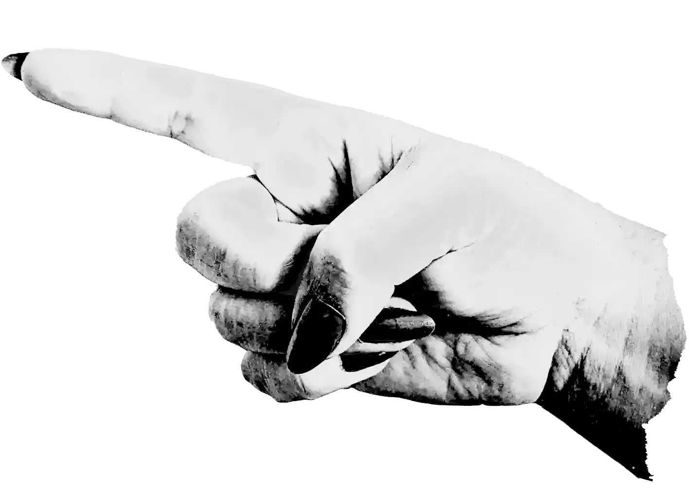 Black and white photo of finger pointing.