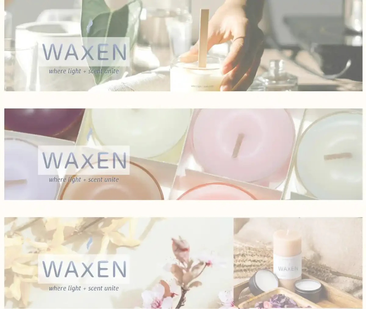 Three hero banners for candle brand.