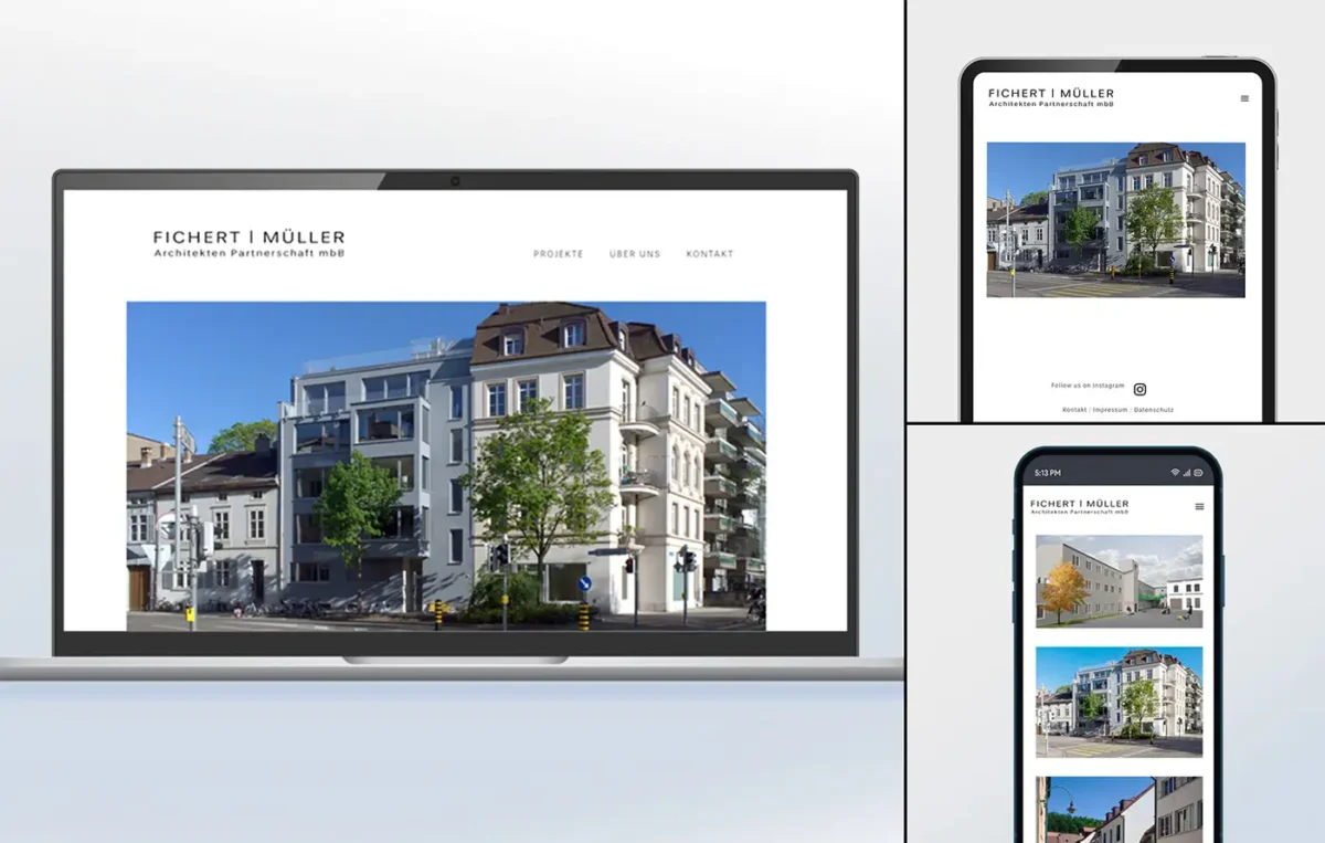 Responsive website design showcasing mobile, tablet, and laptop.