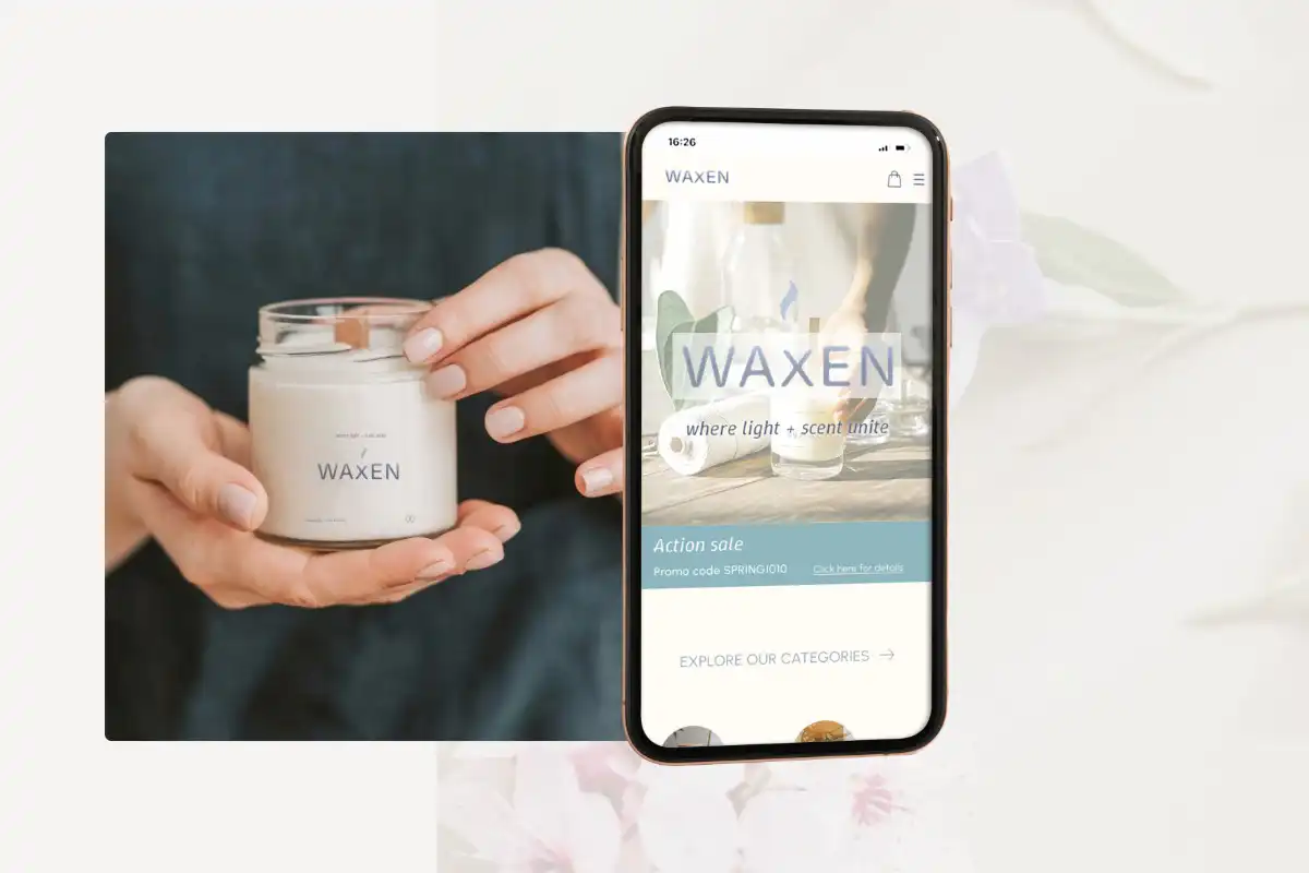 Image of a mobile phone displaying a candle company.