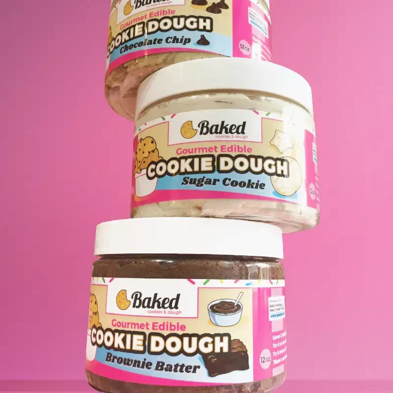 Two prominent jars of cookie dough for product shot.