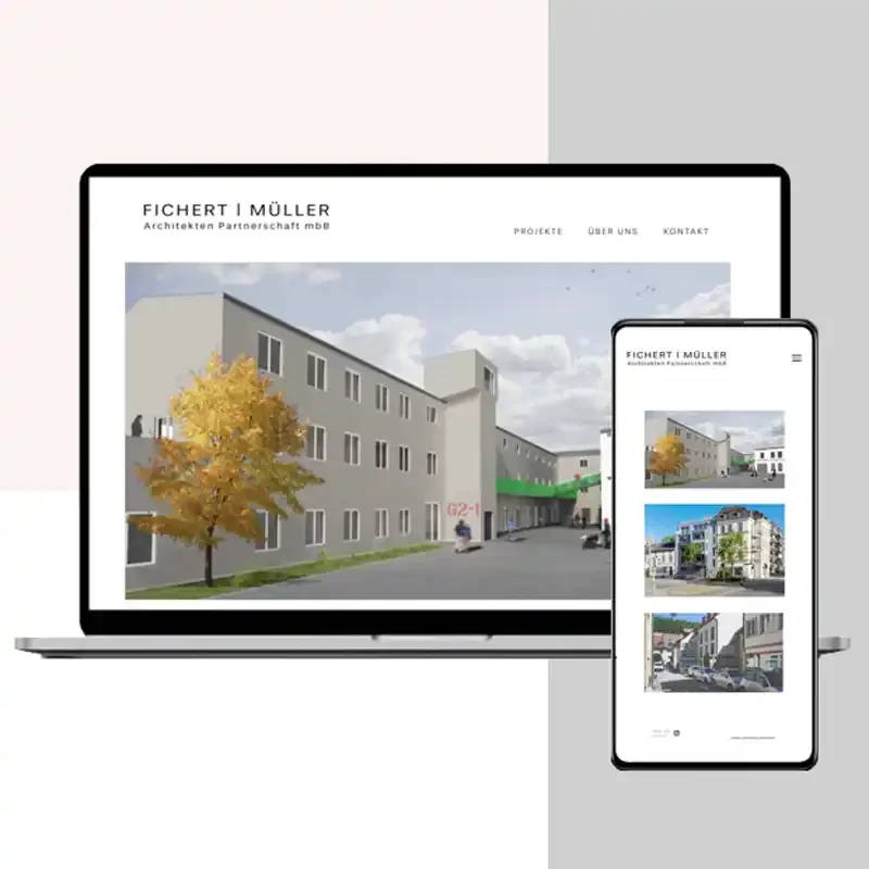 Website for architect firm shown on laptop and mobile.