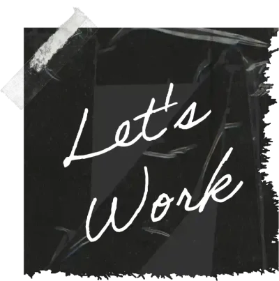 'Let's work' on black shaped background.