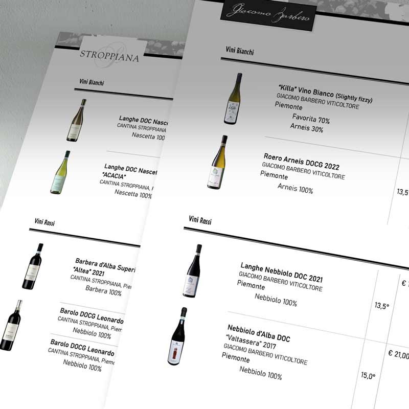 Close up view of a wine list
